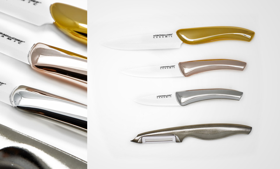 A 4-piece set of festive and extremely sharp ceramic kitchen knives